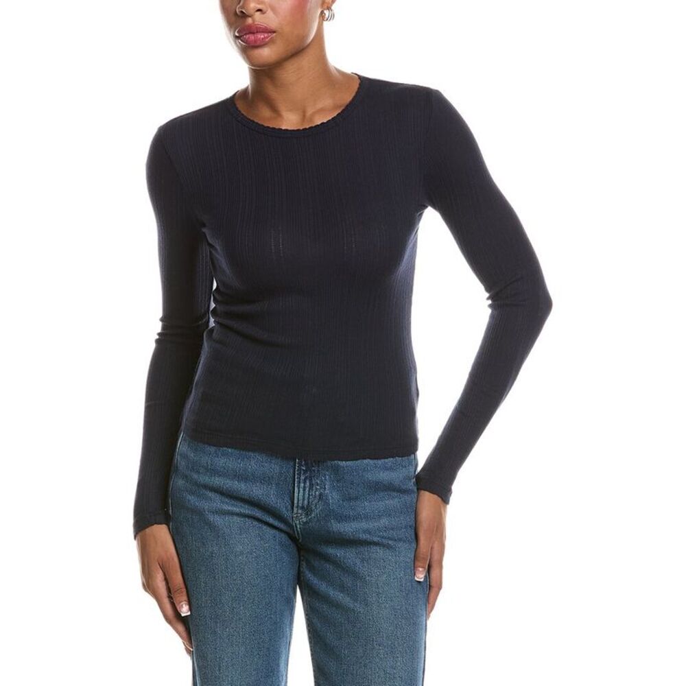Velvet By Graham & Spencer Womens  Mauri Pointelle T-Shirt, Navy